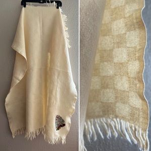 VTG Lands End 100% Wool Ivory Throw Blanket Christmas Tree Made in USA